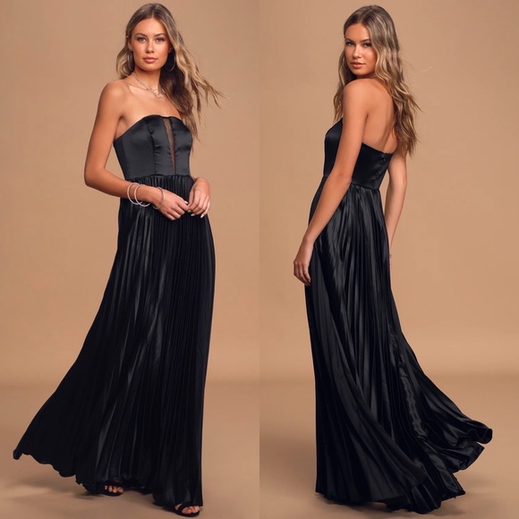 Lulus Dresses & Skirts - Lulus | Always Be My Love Black Satin Strapless Pleated Maxi Dress
